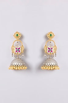 Two-Tone Finish Multi-Colored Stone Chandbali Earrings