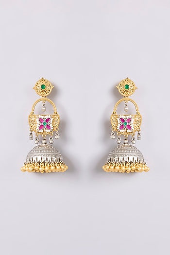 Two-Tone Finish Multi-Colored Stone Chandbali Earrings