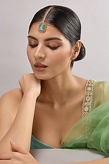 Gold Finish Kundan Polki & Red Stone Maangtikka