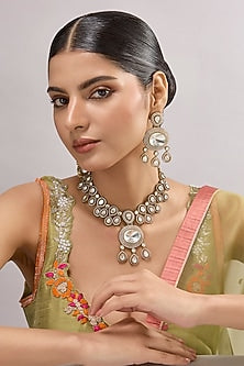 Gold Finish Kundan Polki Necklace Set