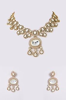 Gold Finish Kundan Polki Necklace Set
