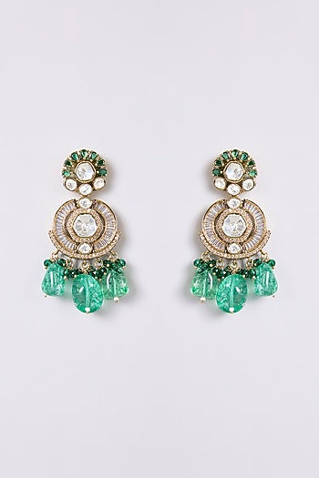 Gold Finish Kundan Polki & Emerald Stone Necklace Set