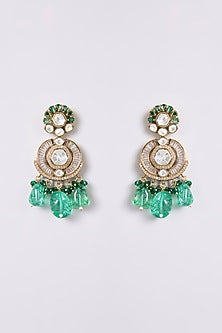 Gold Finish Kundan Polki & Emerald Stone Necklace Set