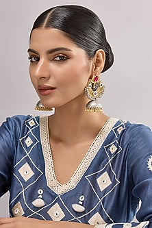 Two-Tone Finish Multi-Colored Stone Chandbali Earrings