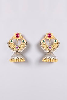 Two-Tone Finish Multi-Colored Stone Chandbali Earrings