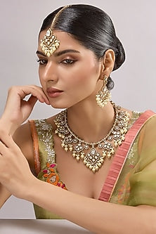 Gold Finish Kundan Polki Necklace Set