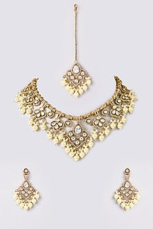 Gold Finish Kundan Polki Necklace Set