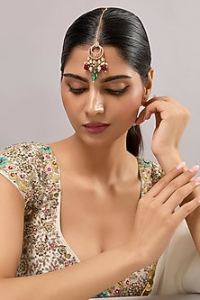 Gold Finish Kundan Polki & Red Stone Maangtikka