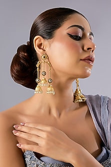Two-Tone Finish Multi-Colored Stone Dangler Earrings