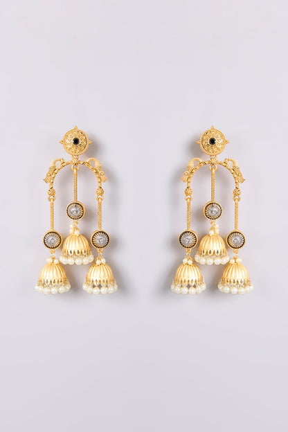 Two-Tone Finish Multi-Colored Stone Dangler Earrings