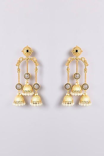 Two-Tone Finish Multi-Colored Stone Dangler Earrings