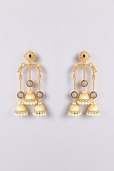 Two-Tone Finish Multi-Colored Stone Dangler Earrings