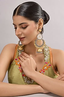 Two-Tone Finish Multi-Colored Stone Chandbali Earrings