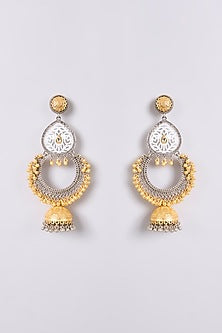 Two-Tone Finish Multi-Colored Stone Chandbali Earrings