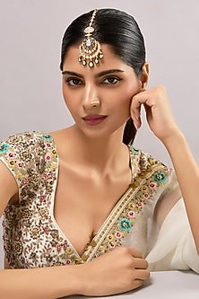 Gold Finish Kundan Polki & Red Stone Maangtikka