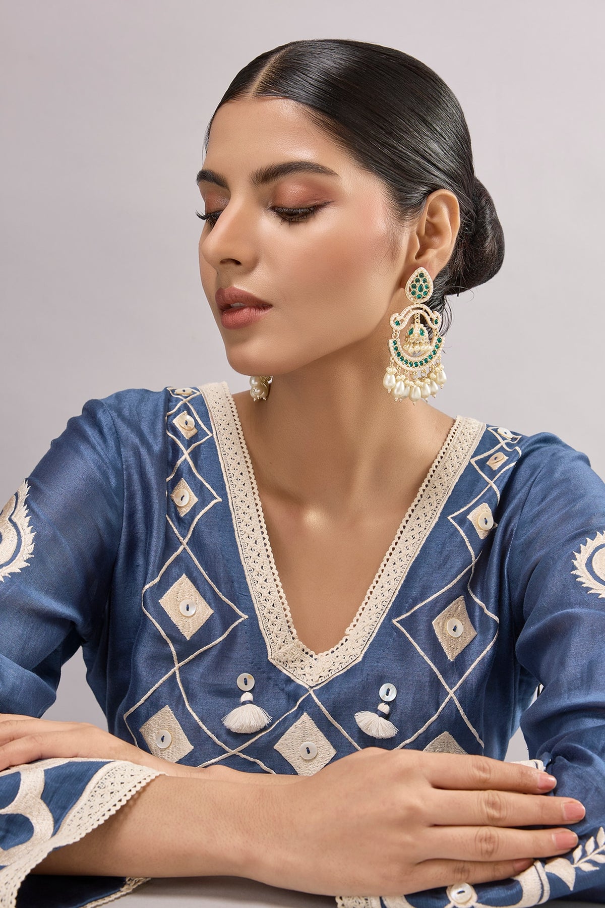 Two-Tone Finish Multi-Colored Stone Chandbali Earrings