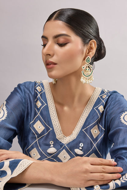 Two-Tone Finish Multi-Colored Stone Chandbali Earrings
