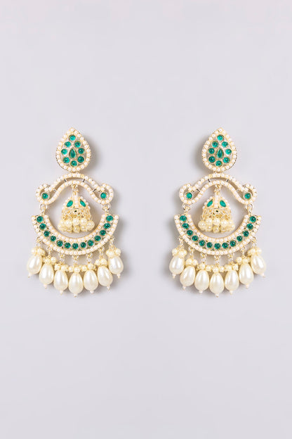 Two-Tone Finish Multi-Colored Stone Chandbali Earrings