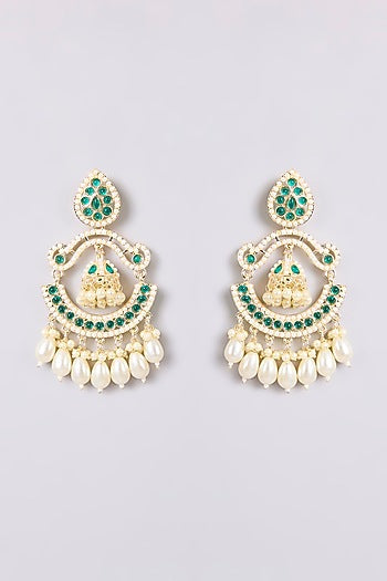 Two-Tone Finish Multi-Colored Stone Chandbali Earrings