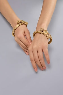Gold Finish Kundan Polki Bangles (Set Of 2)