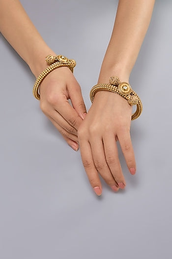 Gold Finish Kundan Polki Bangles (Set Of 2)