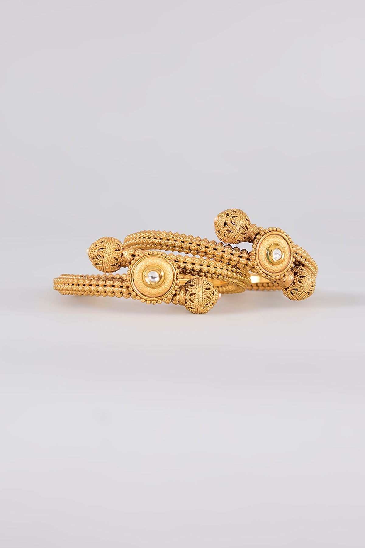 Gold Finish Kundan Polki Bangles (Set Of 2)