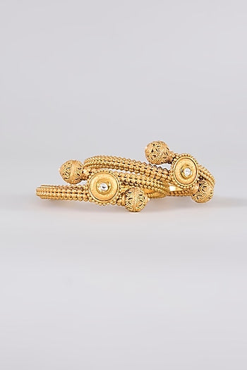 Gold Finish Kundan Polki Bangles (Set Of 2)