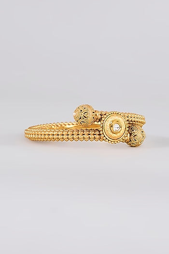 Gold Finish Kundan Polki Bangles (Set Of 2)