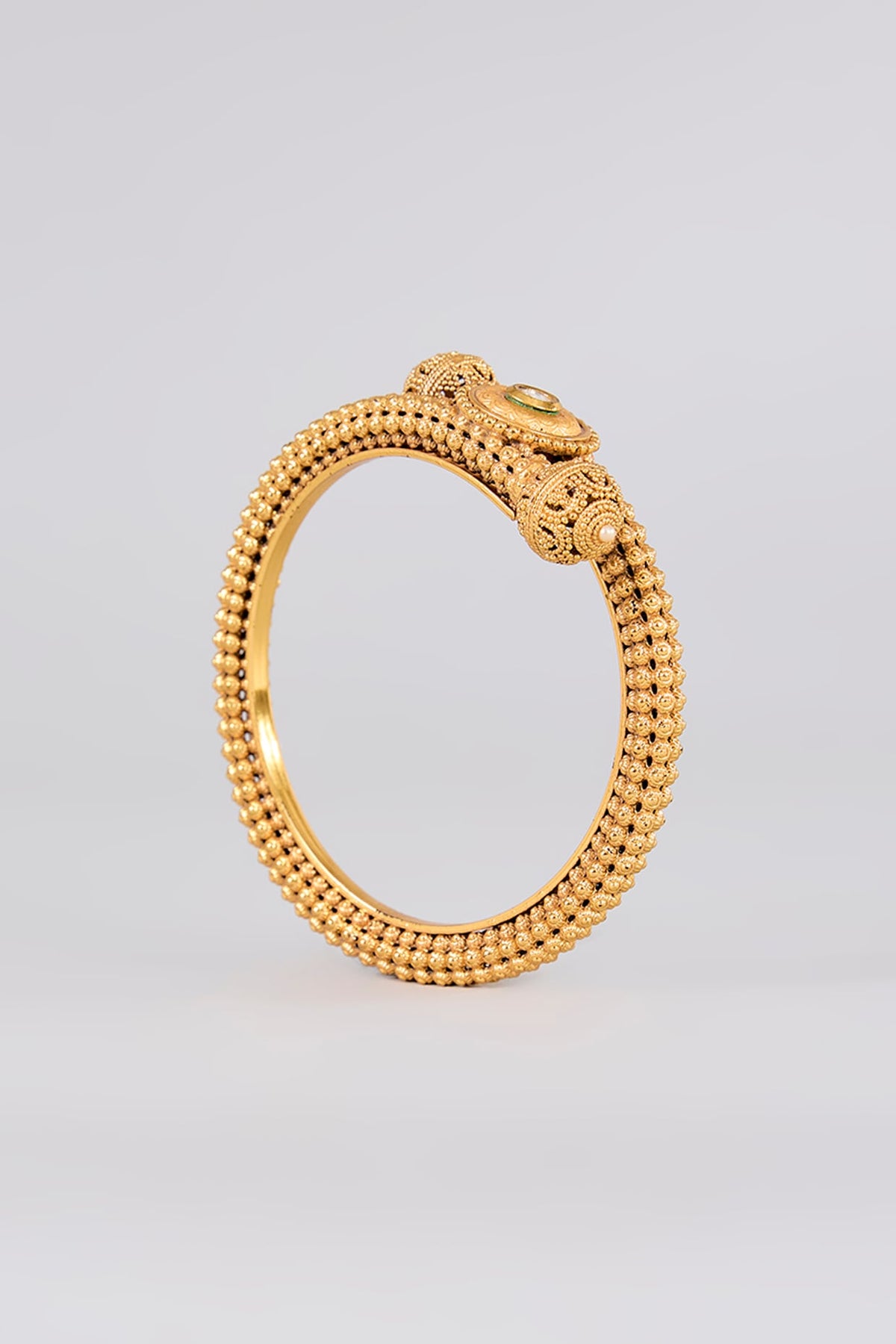 Gold Finish Kundan Polki Bangles (Set Of 2)