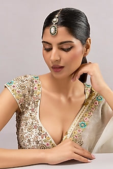 Gold Finish Kundan Polki & Green Stone Maangtikka
