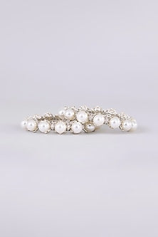White Finish Kundan Polki Bangles (Set of 2)