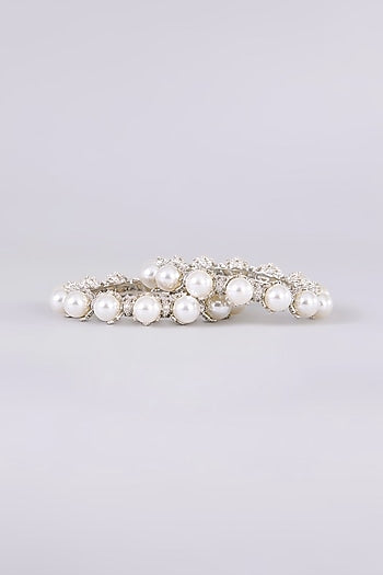 White Finish Kundan Polki Bangles (Set of 2)