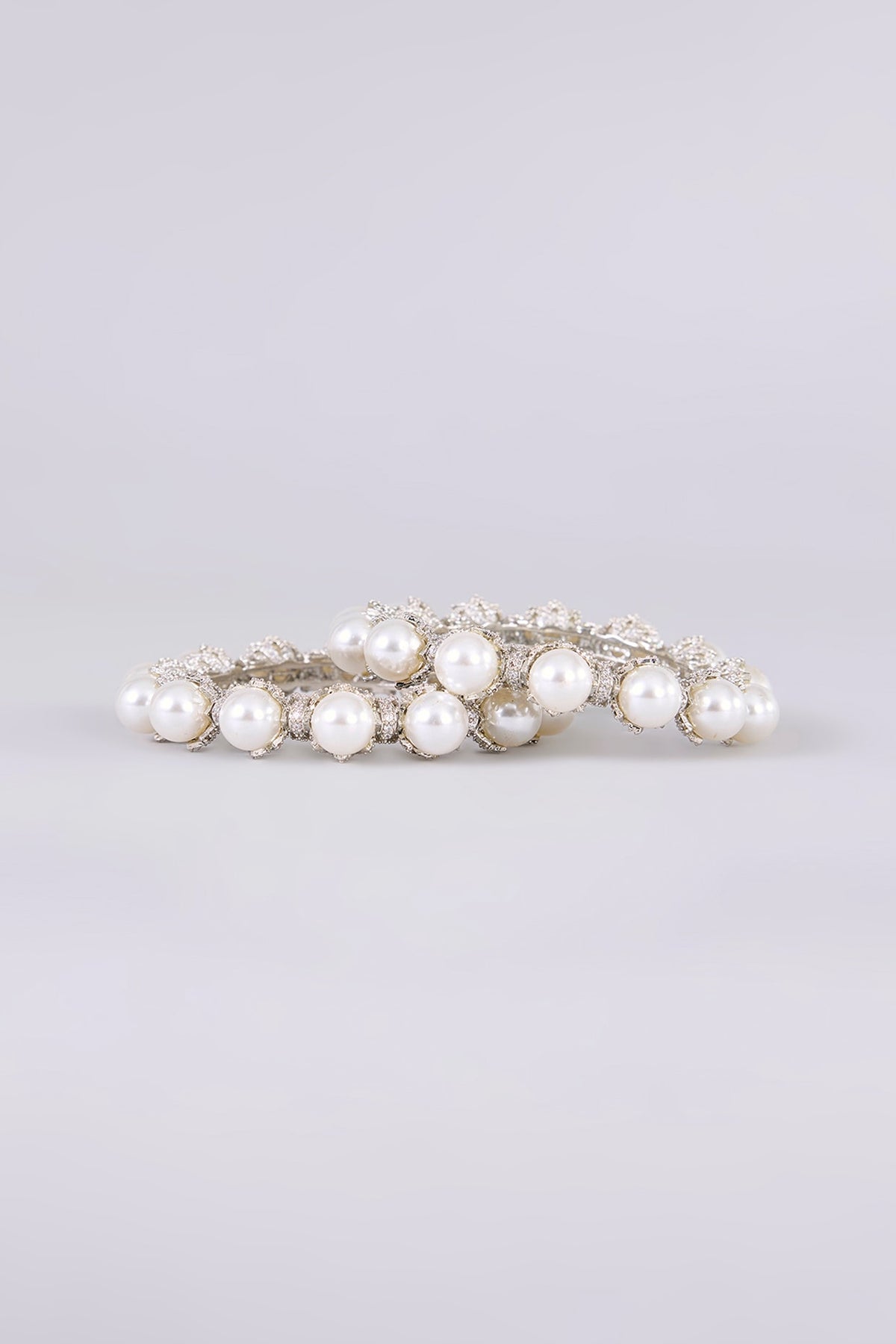 White Finish Kundan Polki Bangles (Set of 2)