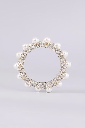 White Finish Kundan Polki Bangles (Set of 2)