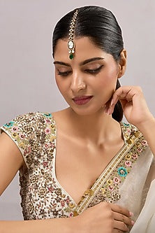 Gold Finish Kundan Polki & Green Stone Maangtikka