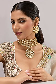 Gold Finish Kundan Polki Necklace Set