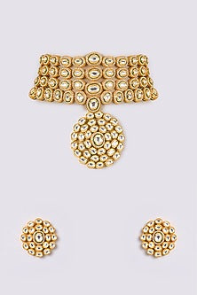 Gold Finish Kundan Polki Necklace Set