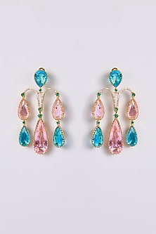 Two-Tone Multi-Colored Stone Dangler Earrings