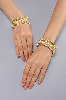 Gold Finish Kundan Polki Bangles (Set of 2)