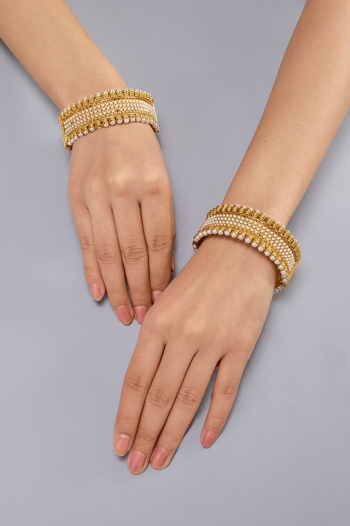 Gold Finish Kundan Polki Bangles (Set of 2)