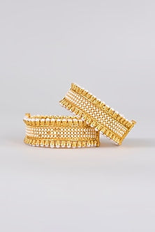 Gold Finish Kundan Polki Bangles (Set of 2)