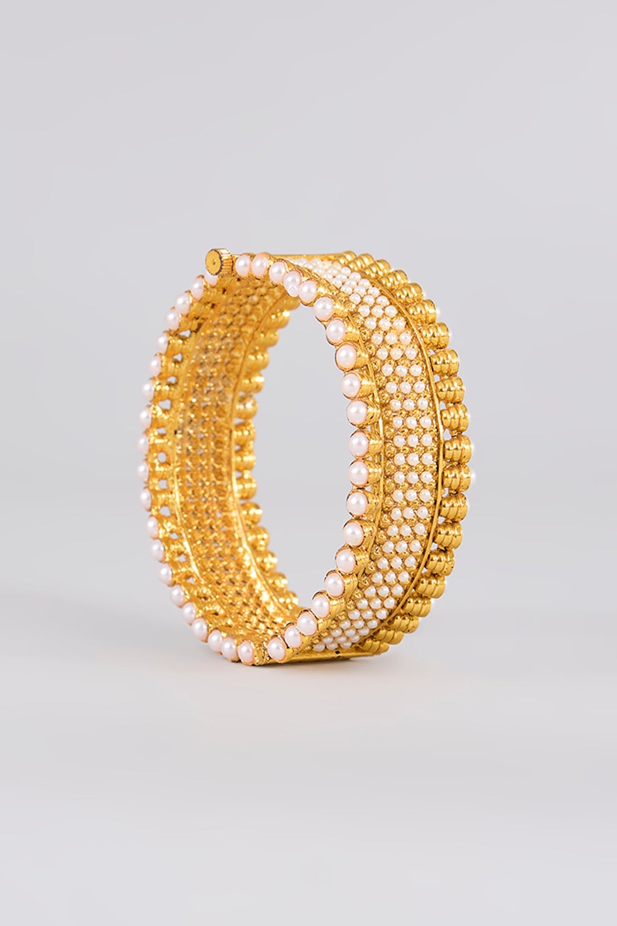 Gold Finish Kundan Polki Bangles (Set of 2)