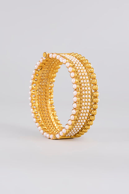 Gold Finish Kundan Polki Bangles (Set of 2)