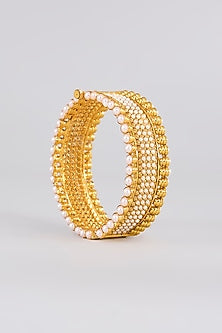 Gold Finish Kundan Polki Bangles (Set of 2)