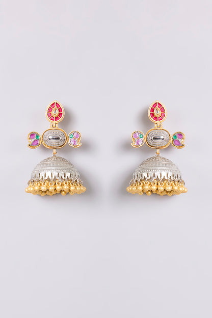 Two-Tone Multi-Colored Stone Dangler Earrings