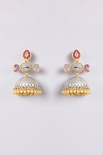 Two-Tone Multi-Colored Stone Dangler Earrings