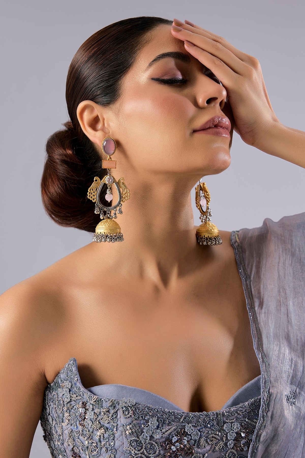 Two-Tone Multi-Colored Stone Chandbali Earrings