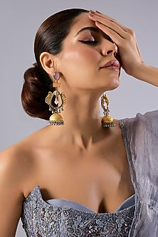 Two-Tone Multi-Colored Stone Chandbali Earrings