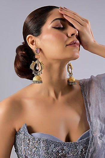 Two-Tone Multi-Colored Stone Chandbali Earrings