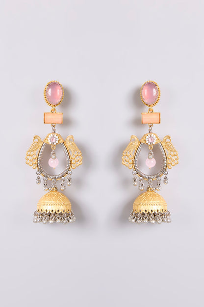 Two-Tone Multi-Colored Stone Chandbali Earrings